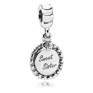 PANDORA Sweet Sister Dangle Charm Authentic Sterling Silver Family BFF Zirconia